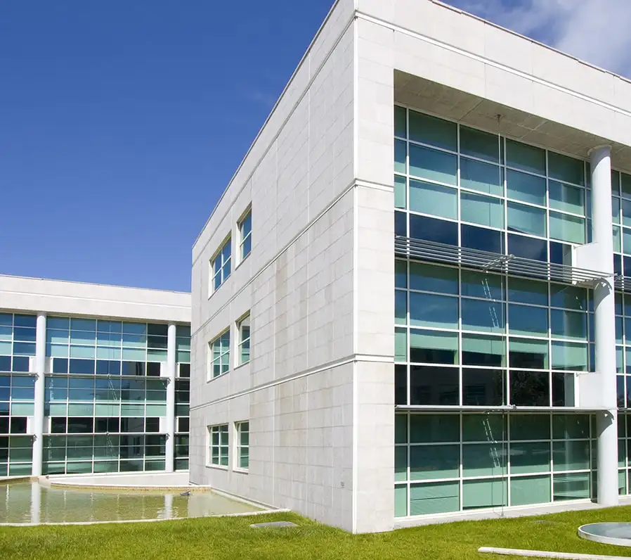 Roofing work on a commercial office building