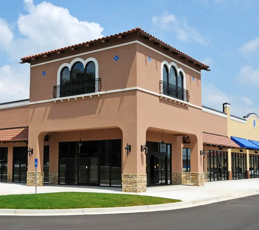 Roofing work on a retail building